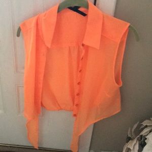 Ali Kris neon orange sheer top with elastic waist